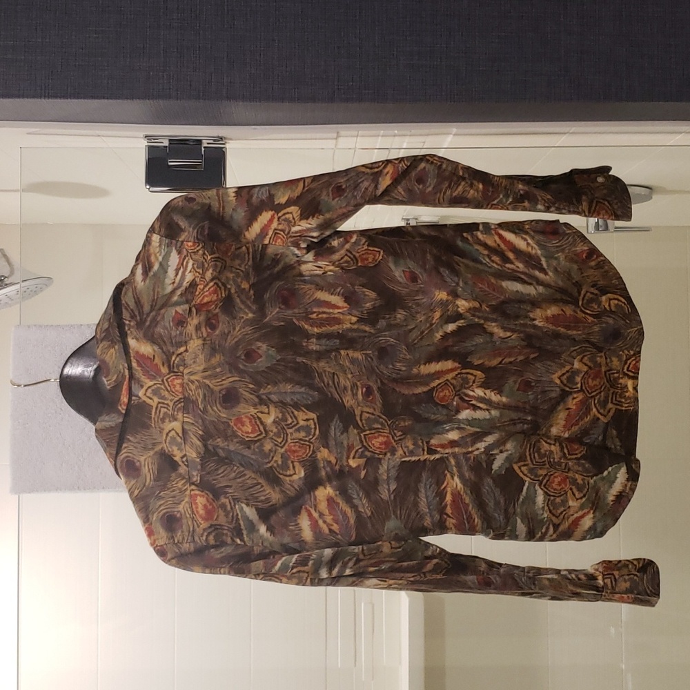 Lauren Ralph Lauren Peacock Feather Print Longsleeve Button Down Blouse Small - Picture 7 of 10